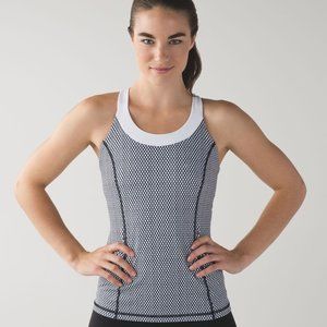 LuluLemon Black & White Tank Cross-Back Size 8 Womens Enhearten Mesh